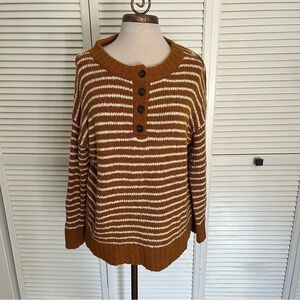 American Eagle Outfitters Brown and Cream Striped Crewneck Sweater